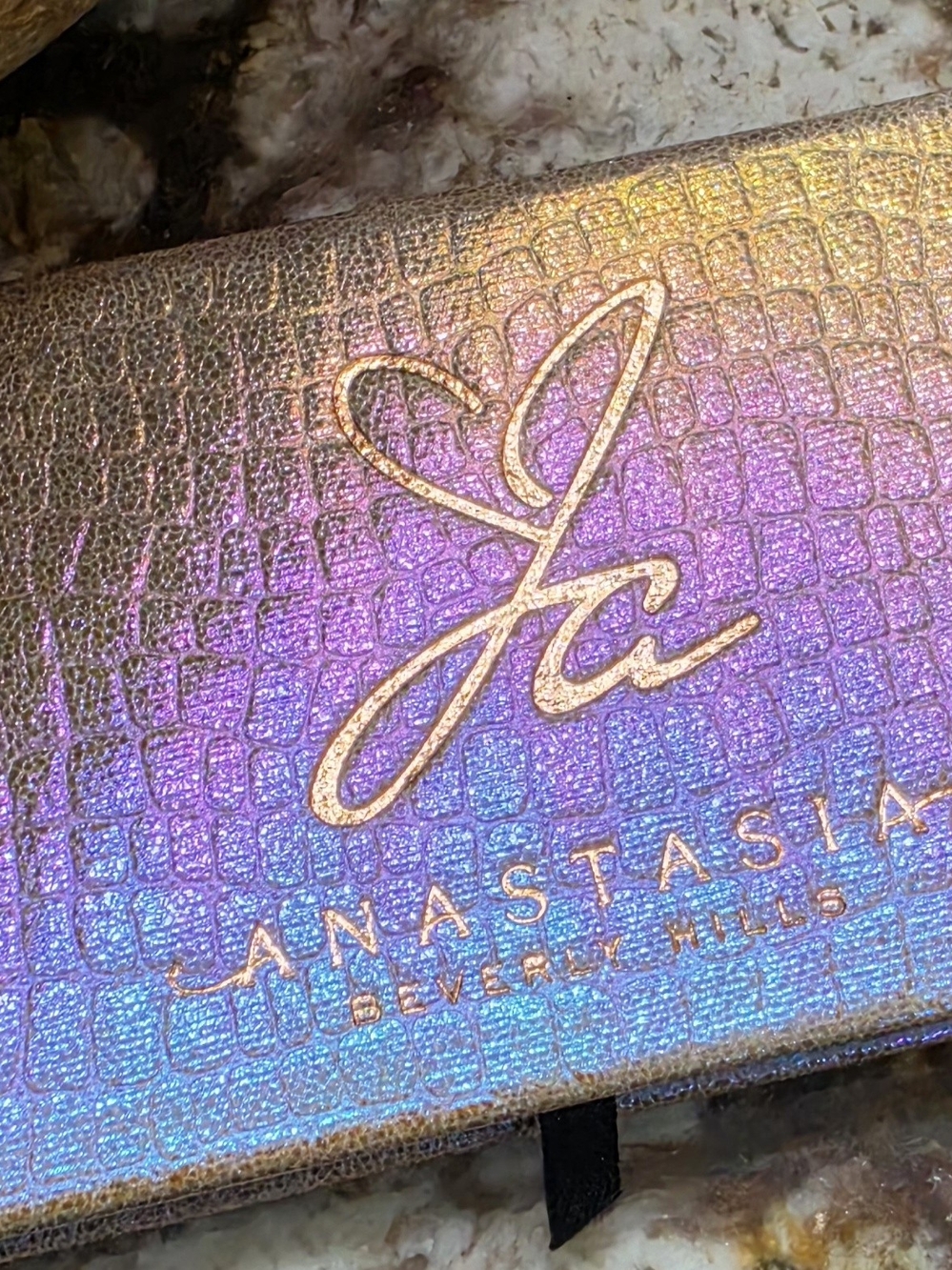 Anastasia Beverly Hills Iridescent Purple Blue Makeup Pouch with Gold Logo